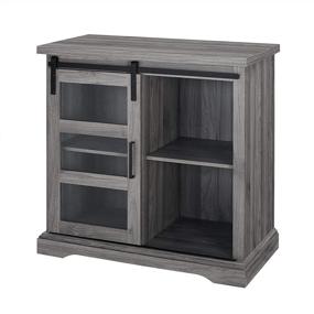 img 2 attached to Walker Edison 32 Inch Slate Grey Modern Farmhouse Sliding Glass Door Storage Console