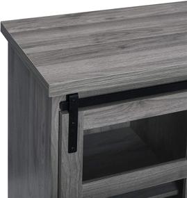 img 3 attached to Walker Edison 32 Inch Slate Grey Modern Farmhouse Sliding Glass Door Storage Console