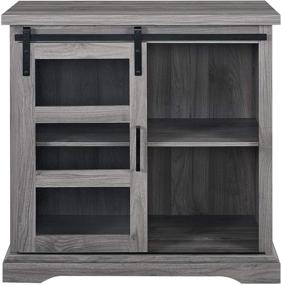 img 1 attached to Walker Edison 32 Inch Slate Grey Modern Farmhouse Sliding Glass Door Storage Console