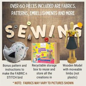 img 2 attached to 👗 Fashion Designer Kits for Girls: Unleash Creativity with 8.5" Wooden Mannequin – Learn No-Sew and Sewing Patterns for Endless Designs, Featuring Bird Mascot Pin Cushion