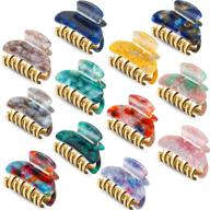 🎀 12-piece small acrylic hair claw clips - 1.5 inch plastic hair jaw clips with elegant marble pattern - barrette claw clamp for non-slip hair styling - fashionable hair accessories for women and girls in 12 vibrant colors logo