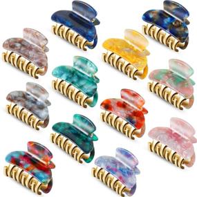 img 4 attached to 🎀 12-Piece Small Acrylic Hair Claw Clips - 1.5 Inch Plastic Hair Jaw Clips with Elegant Marble Pattern - Barrette Claw Clamp for Non-Slip Hair Styling - Fashionable Hair Accessories for Women and Girls in 12 Vibrant Colors