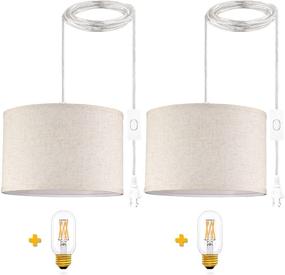 img 4 attached to 💡 QIYIZM Plug in Pendant Light - 2 Pack, Beige Linen Shade with LED Bulb Included, Perfect for Bedrooms, Living Room, and Kitchen with On/Off Switch