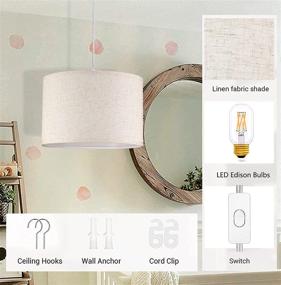 img 2 attached to 💡 QIYIZM Plug in Pendant Light - 2 Pack, Beige Linen Shade with LED Bulb Included, Perfect for Bedrooms, Living Room, and Kitchen with On/Off Switch