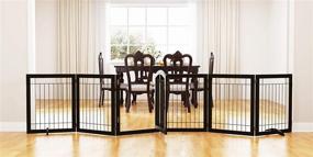 img 4 attached to PAWLAND 144-inch Extra Wide 30-inches Tall Dog Gate with Door Walk Through - Freestanding Wire Pet Gate for House, Doorway, Stairs - Puppy Safety Fence with Support Feet Included