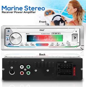 img 3 attached to Pyle Bluetooth Marine Receiver Stereo & Speaker Kit - PLMRKT49WT (Белый): 300W Одиночная DIN Морской Блок управления с микрофоном, громкой связью, MP3/USB/SD, AM/FM радио, пультом управления