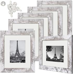 img 4 attached to 🖼️ Distressed White Picture Frame Set of 6 - Upsimples 8x10 with Real Glass, Display 5x7 Photos with Mat or 8x10 Without Mat, Multi Photo Frames Collage for Wall or Tabletop Display