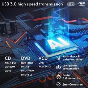 img 1 attached to ⚙️ Portable External DVD/CD Drive with USB 3.0 & Type C Cord - Compatible with Windows, Mac, and Linux