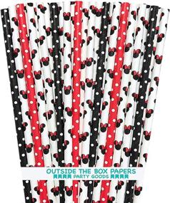img 4 attached to 🐭 Minnie Mouse-Inspired Mouse Ears and Polka Dot Paper Straws - Red, White, Black - 7.75 Inches - 100 Pack - Outside the Box Papers Brand