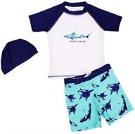 🩱 digirls or boys rashguard short sleeve swimsuit set with swim trunks, shirt, and swim cap, ages 2-10 logo