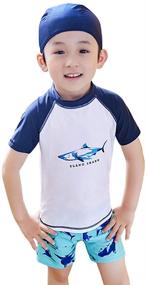 img 3 attached to 🩱 DiGirls or Boys Rashguard Short Sleeve Swimsuit Set with Swim Trunks, Shirt, and Swim Cap, Ages 2-10