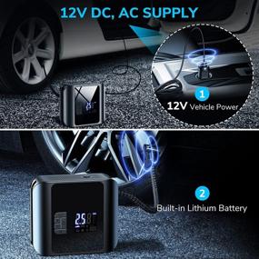 img 2 attached to 🚗 Портативный компрессор для автомобильных шин 12V DC - Мини насос с цифровым манометром и давлением 150PSI, светодиодным освещением - Идеально подходит для автомобилей, велосипедов и шариков.