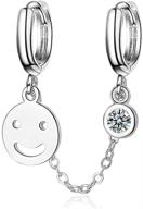 round cz coin hoop earrings for women and girls with smile face design, ideal for double piercing, cartilage huggie hoops, cute crystal threader chain climbers, dangle earrings, perfect gifts for christmas, thanksgiving, birthday - 1pcs logo