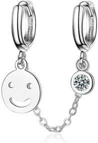 img 4 attached to Round CZ Coin Hoop Earrings for Women and Girls with Smile Face Design, Ideal for Double Piercing, Cartilage Huggie Hoops, Cute Crystal Threader Chain Climbers, Dangle Earrings, Perfect Gifts for Christmas, Thanksgiving, Birthday - 1pcs