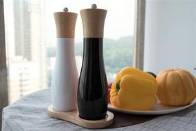 img 1 attached to Black & White Owl and Willow Salt and Pepper Grinder Set with Stand - Precision Grinding, Coarse to Fine Salts - Modern Kitchen Tools in Premium Gift Box