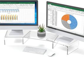 img 4 attached to 🖥️ Enhance Your Workspace with the Versatile Acrylic Dual Monitor Stand Riser - Adjustable Length, Angle, and 3 Shelves - Anti-Slip Mat for Laptop, Computer, PC, Printer, TV Screen