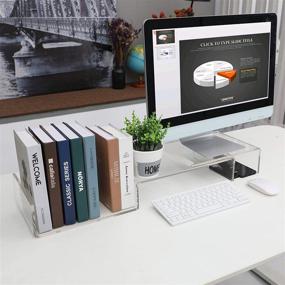 img 1 attached to 🖥️ Enhance Your Workspace with the Versatile Acrylic Dual Monitor Stand Riser - Adjustable Length, Angle, and 3 Shelves - Anti-Slip Mat for Laptop, Computer, PC, Printer, TV Screen