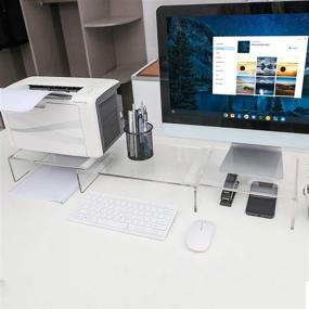 img 2 attached to 🖥️ Enhance Your Workspace with the Versatile Acrylic Dual Monitor Stand Riser - Adjustable Length, Angle, and 3 Shelves - Anti-Slip Mat for Laptop, Computer, PC, Printer, TV Screen