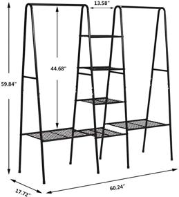 img 2 attached to 👗 Металлическая черная вешалка с 6 полками и вешалкой – устойчивый отдельно стоящий органайзер для хранения одежды в спальне – открытый гардероб для вешания и хранения одежды.