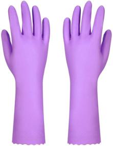 img 2 attached to 🧤 Latex-free Reusable Dishwashing Cleaning Gloves with Cotton Lining, 2 Pairs (Purple+Blue, Medium) - Kitchen Gloves