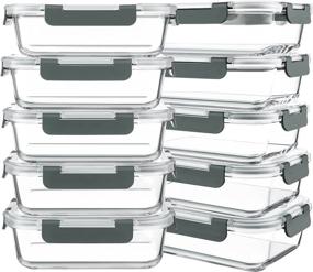 img 4 attached to 🍱 KOMUEE 10 Packs 30 oz Glass Meal Prep Containers with Airtight Lids - BPA Free, Microwave, Oven, Freezer and Dishwasher Safe, Glass Food Storage Containers for Lunch, Bento Boxes