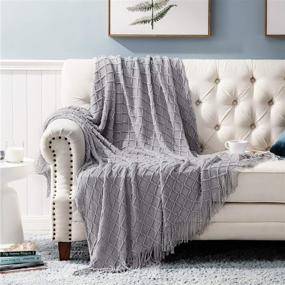 img 3 attached to 🛋️ Bedsure Knit Throw Blanket for Couch 50 x 60 inches - Cozy Lightweight Decorative Throw for Sofa, Bed, and Living Room - All Seasons Suitable for Women, Men, and Kids (Grey)