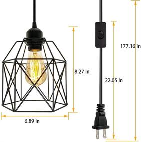 img 3 attached to 💡 Vintage Industrial Plug in Pendant Light with On/Off Switch, Black Cage Fixture – Perfect Farmhouse Pendant Lighting for Kitchen, Living Room, Dining Room