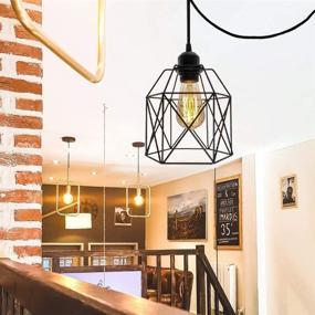 img 1 attached to 💡 Vintage Industrial Plug in Pendant Light with On/Off Switch, Black Cage Fixture – Perfect Farmhouse Pendant Lighting for Kitchen, Living Room, Dining Room