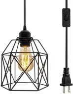 💡 vintage industrial plug in pendant light with on/off switch, black cage fixture – perfect farmhouse pendant lighting for kitchen, living room, dining room логотип