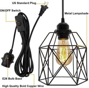 img 2 attached to 💡 Vintage Industrial Plug in Pendant Light with On/Off Switch, Black Cage Fixture – Perfect Farmhouse Pendant Lighting for Kitchen, Living Room, Dining Room