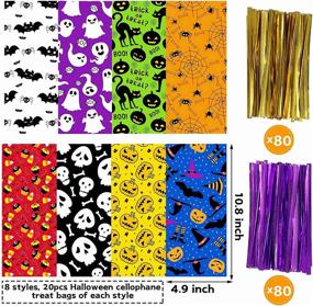 img 3 attached to 🎃 Miss Fantasy 160 Pack Halloween Cellophane Candy Bags with Twist Ties - Small Bulk Plastic Treats Bag for Kids Halloween Treats 10.8'' x 4.9''