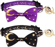 🌙 set of 2 glow-in-the-dark cat collars with bow tie, bell, and golden moon & star design for kittens logo