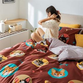 img 3 attached to 🐱 Super Soft Kawaii Cats Bedding Sets: A Cute Queen Size Duvet Cover for Children and Teens with Lightweight Cotton Fabric in Cartoon Print - Ideal for Girls, Boys, and Kids