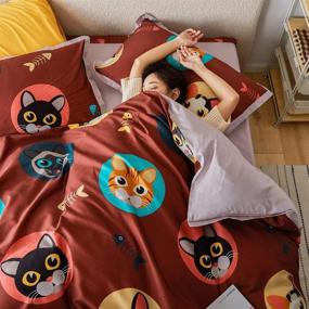 img 2 attached to 🐱 Super Soft Kawaii Cats Bedding Sets: A Cute Queen Size Duvet Cover for Children and Teens with Lightweight Cotton Fabric in Cartoon Print - Ideal for Girls, Boys, and Kids