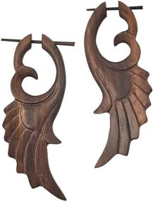 img 4 attached to Tropical Feathered Bird Style Wooden Tribal Organics Earrings with Fake Gauges by UMBRELLALABORATORY