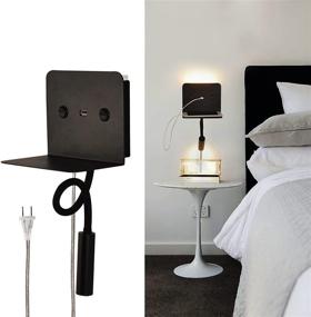 img 4 attached to 🛋️ Modern Bedroom Corner Bedside Sconce Wall Mount Lamp with Shelf – Plug-in Double Switch, LED USB Fast Charge Ports, Swing Arm Gooseneck, Black Reading Night Light Warm White – Ideal Living Room Lighting