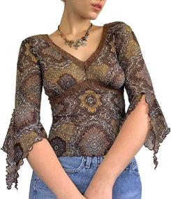 img 1 attached to 🌸 Vintage Floral Print Crop Top Shirt - Y2K Cardigan Collared T Shirt Blouse for E Girl Streetwear: Long Sleeve Button Down Style