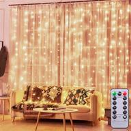 turnmeon curtain string light christmas decoration: 300 led 10 ft 8 light modes remote control waterproof fairy lights for indoor and outdoor xmas holiday home bedroom wall decor (warm white) логотип