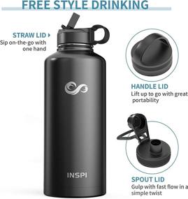 img 2 attached to 🥤 87oz INSPI Insulated Water Bottle with Straw, Spout & Handle Lids, Carrying Pouch, Silicone Boot – Wide Mouth Thermo Flask for Cold & Hot Sports - Large Gallon Water Jug – Black