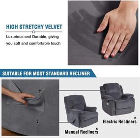 img 2 attached to 🪑 Deluxe Grey Velvet Plush Recliner Chair Cover – Elastic Bottom, Anti-Slip Foams – Protect, Enhance, and Enrich Your Large Recliner!