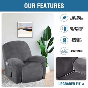 img 1 attached to 🪑 Deluxe Grey Velvet Plush Recliner Chair Cover – Elastic Bottom, Anti-Slip Foams – Protect, Enhance, and Enrich Your Large Recliner!