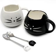 🐱 koolkatkoo cute cat mug set: perfect ceramic coffee mugs for cat lovers – funny gift for women and girls – small cup with spoon – 12 oz – black and white design logo