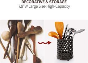 img 1 attached to Vintage Heavyweight Coffe Gold Color Kitchen Utensil Holder - MEIGUI Countertop Storage for Cooking, Cast Iron Utensils Crock