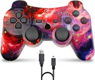 playstation 3 wireless gamepad replacement with upgraded joystick and charger cable - galaxy logo