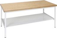 industrial modern coffee table with wood top, metal frame, and metal shelf in white/natural - ofm 161 collection logo