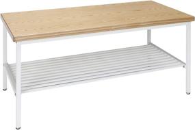 img 4 attached to Industrial Modern Coffee Table with Wood Top, Metal Frame, and Metal Shelf in White/Natural - OFM 161 Collection