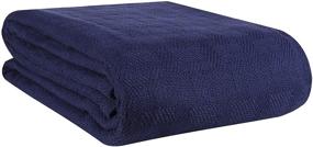 img 4 attached to 🛏️ GLAMBURG Breathable 100% Cotton Bed Blanket - Navy Blue, Queen Size Thermal Blanket for Layering Any Bed, Ideal for All Seasons