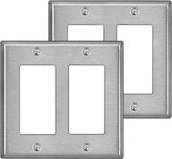 🔌 [2 pack] bestten 2-gang decor metal wall plate with white/clear protective film, standard size, stainless steel outlet cover, industrial grade stainless steel, h4.53” x w4.57”, brushed finish, silver logo