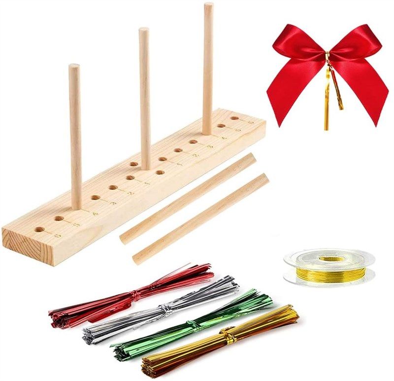 Extended Bow Maker for Ribbon for Wreaths, Wooden Ribbon Bow Maker with  Twist Ties and Instructions for Creating Gift Bows, Hair Bows, Corsages