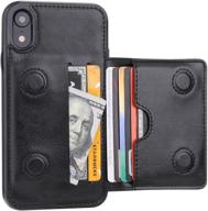 kihuwey iphone xr wallet case credit card holder - 📱 premium leather kickstand, shockproof protective cover for iphone xr 6.1 inch (black) logo